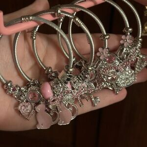 Silver and Pink Charm Bracelets